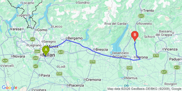 Map: Milan Linate Airport (LIN) to Verona