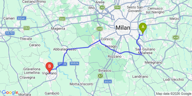 Map: Milan Linate Airport (LIN) to Vigevano