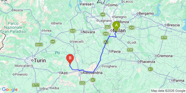 Map: Milan Linate Airport (LIN) to Vignale Monferrato