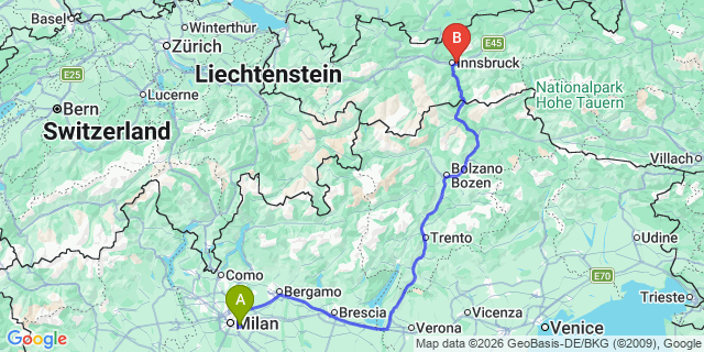 Map: Milan Linate Airport (LIN) to Vipiteno