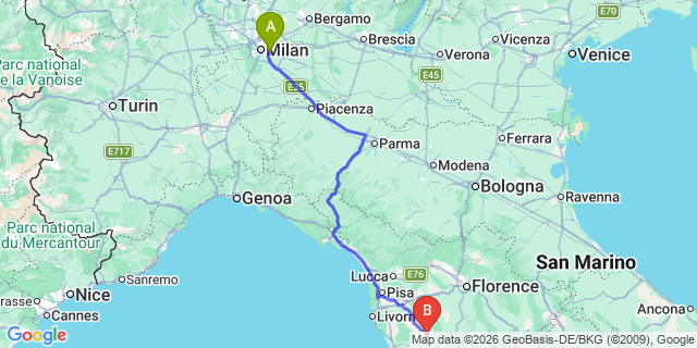 Map: Milan Linate Airport (LIN) to Volterra