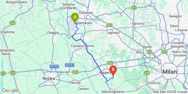Map: Milan Malpensa Airport (MXP) to Abbiategrasso