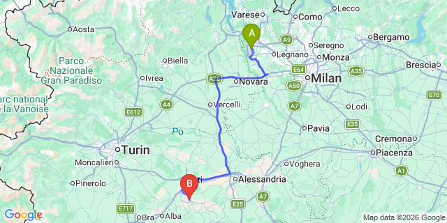 Map: Milan Malpensa Airport (MXP) to Agliano
