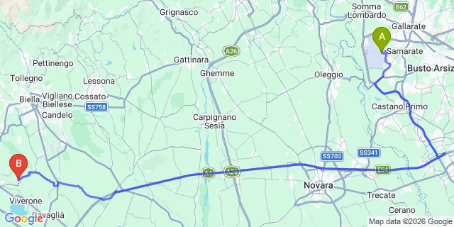 Map: Milan Malpensa Airport (MXP) to Alba