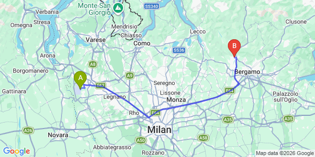 Map: Milan Malpensa Airport (MXP) to Almenno San Salvatore