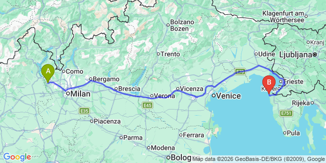 Map: Milan Malpensa Airport (MXP) to Ancona