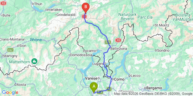 Map: Milan Malpensa Airport (MXP) to Andermatt