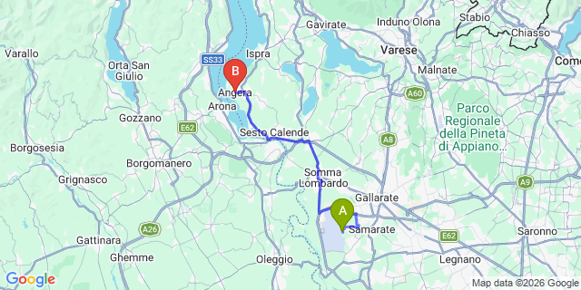 Map: Milan Malpensa Airport (MXP) to Angera