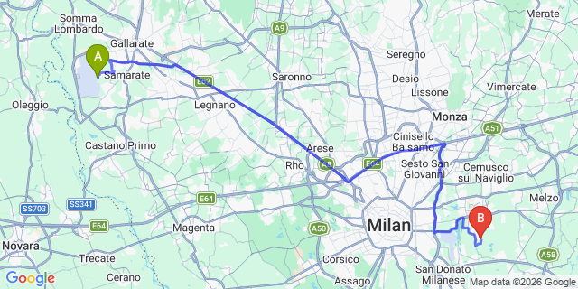Map: Milan Malpensa Airport (MXP) to Arcore