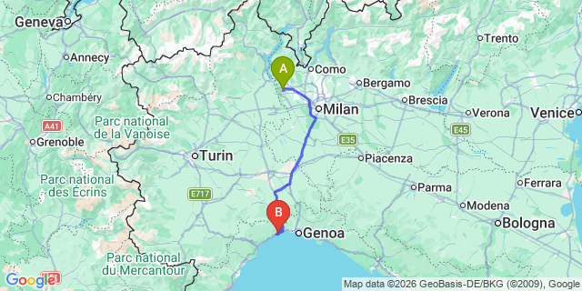 Map: Milan Malpensa Airport (MXP) to Arenzano 