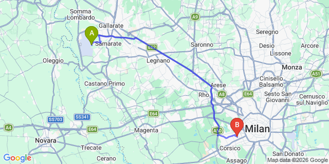 Map: Milan Malpensa Airport (MXP) to Argegno
