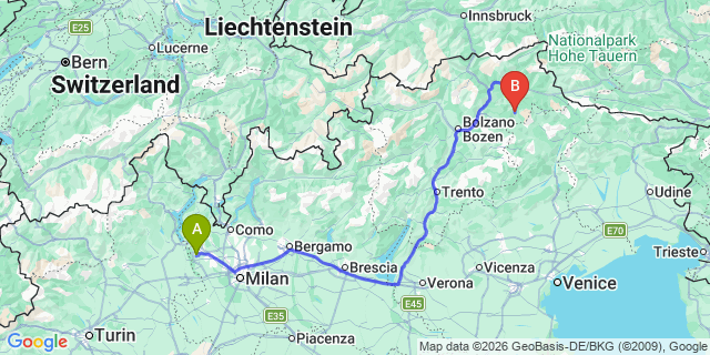 Map: Milan Malpensa Airport (MXP) to Badia