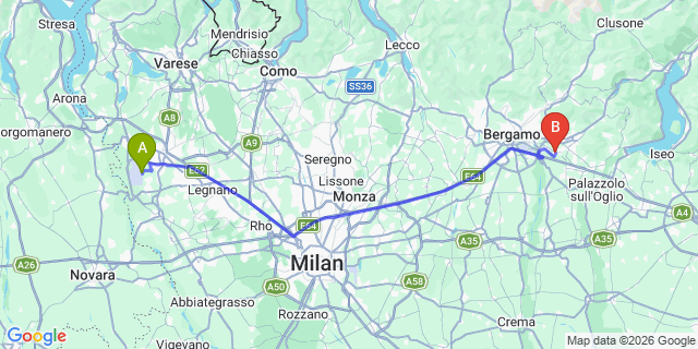 Map: Milan Malpensa Airport (MXP) to Bagnatica
