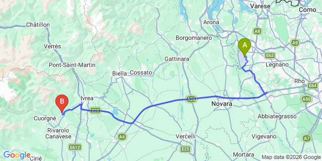 Map: Milan Malpensa Airport (MXP) to Baldissero Canavese