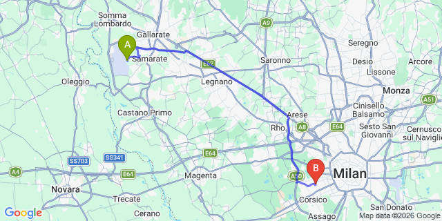 Map: Milan Malpensa Airport (MXP) to Baranzate