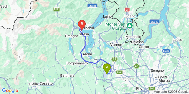 Map: Milan Malpensa Airport (MXP) to Baveno Lake Maggiore