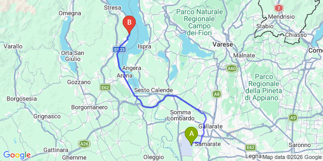 Map: Milan Malpensa Airport (MXP) to Belgirate