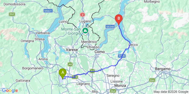 Map: Milan Malpensa Airport (MXP) to Bellagio Lake Como