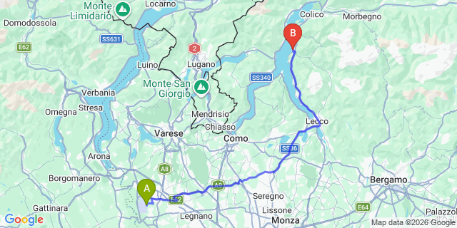Map: Milan Malpensa Airport (MXP) to Bellano Lake Como