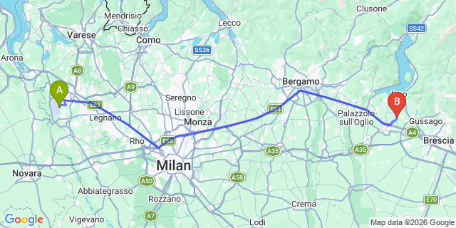 Map: Milan Malpensa Airport (MXP) to Bornato