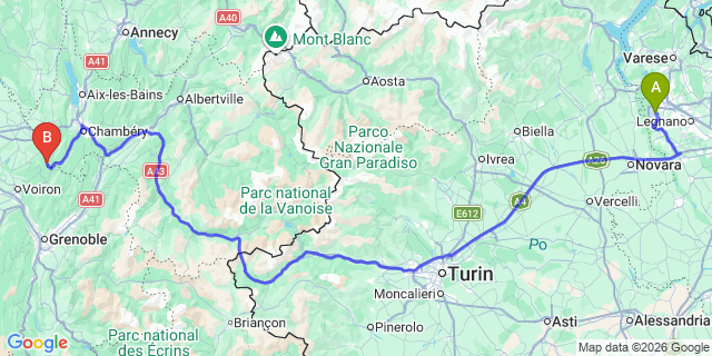 Map: Milan Malpensa Airport (MXP) to Bra