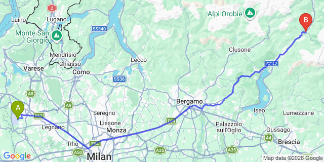 Map: Milan Malpensa Airport (MXP) to Breno