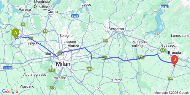 Map: Milan Malpensa Airport (MXP) to Brescia