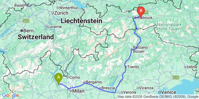 Map: Milan Malpensa Airport (MXP) to Bressanone