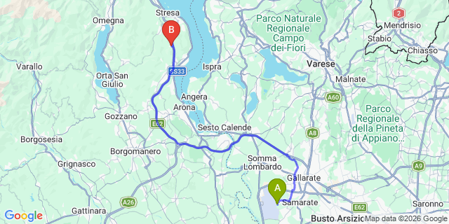 Map: Milan Malpensa Airport (MXP) to Brovello-Carpugnino