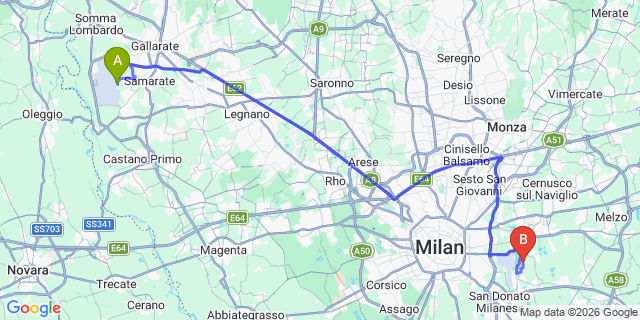Map: Milan Malpensa Airport (MXP) to Brugherio