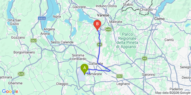 Map: Milan Malpensa Airport (MXP) to Brunello