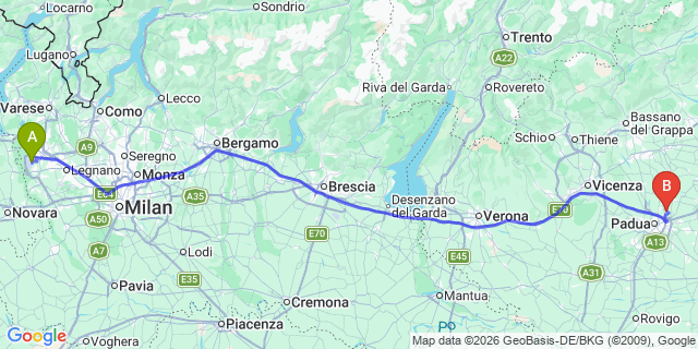 Map: Milan Malpensa Airport (MXP) to Brunico