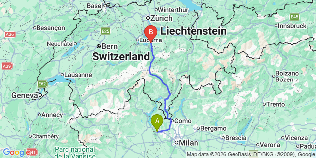 Map: Milan Malpensa Airport (MXP) to Brunnen