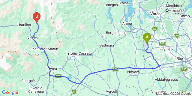 Map: Milan Malpensa Airport (MXP) to Brusson (Aosta Valley)
