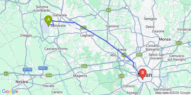 Map: Milan Malpensa Airport (MXP) to Bruzzano