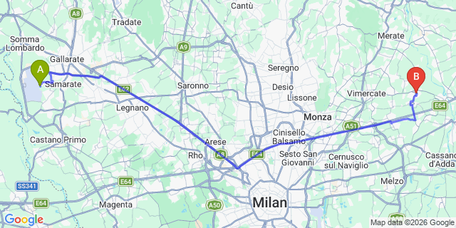 Map: Milan Malpensa Airport (MXP) to Busnago