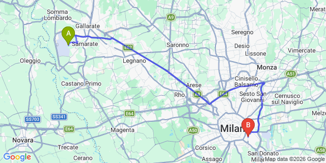 Map: Milan Malpensa Airport (MXP) to Calvairate