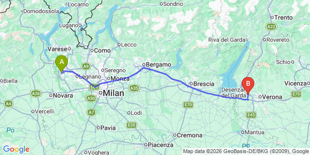Map: Milan Malpensa Airport (MXP) to Camping Bavaria