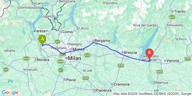 Map: Milan Malpensa Airport (MXP) to Camping del Garda Village