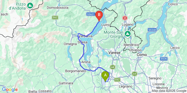 Map: Milan Malpensa Airport (MXP) to Cannero Riviera Lake Maggiore