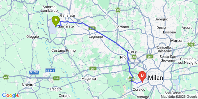 Map: Milan Malpensa Airport (MXP) to Carate Urio