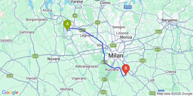 Map: Milan Malpensa Airport (MXP) to Carpiano
