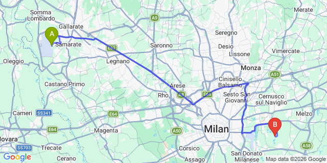 Map: Milan Malpensa Airport (MXP) to Carugate