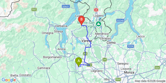 Map: Milan Malpensa Airport (MXP) to Cassano Valcuvia