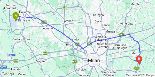 Map: Milan Malpensa Airport (MXP) to Castel San Giovanni