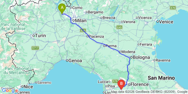 Map: Milan Malpensa Airport (MXP) to Castelfiorentino