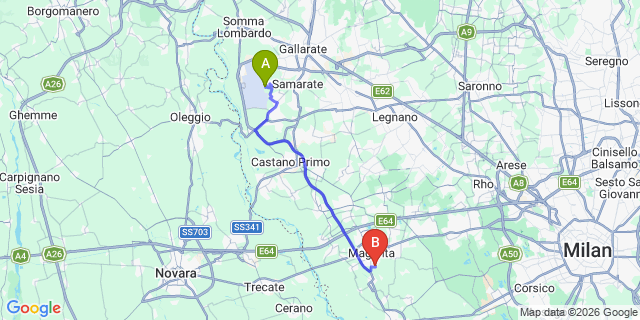 Map: Milan Malpensa Airport (MXP) to Castellanza