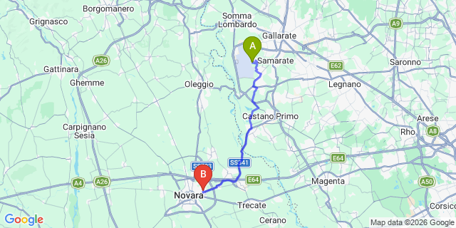 Map: Milan Malpensa Airport (MXP) to Castelletto sopra Ticino