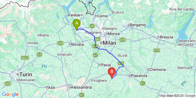 Map: Milan Malpensa Airport (MXP) to Castello di Luzzano