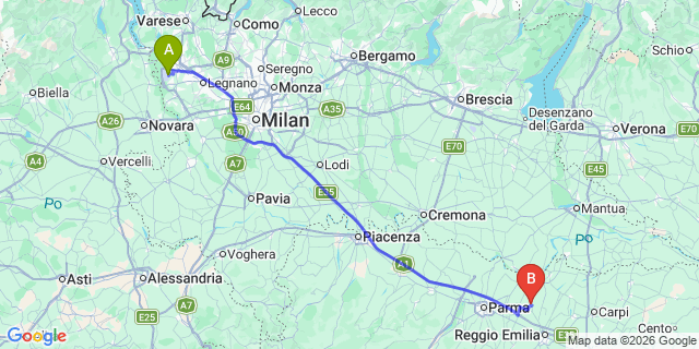Map: Milan Malpensa Airport (MXP) to Castelnovo di Sotto